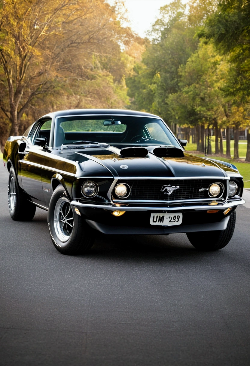 um Ford Mustang Boss 429 de 1969. This car is notable for its classic design and power., In the black color