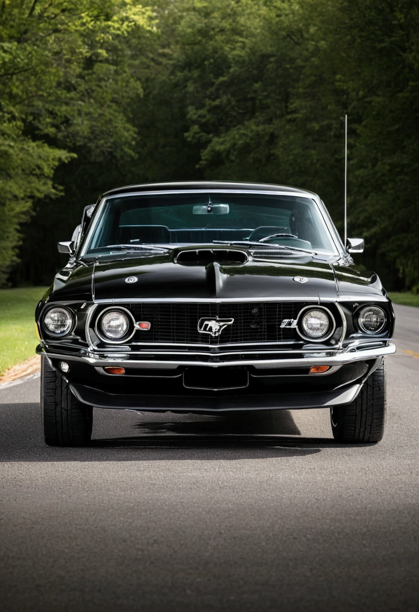 um Ford Mustang Boss 429 de 1969. This car is notable for its classic design and power., In the black color