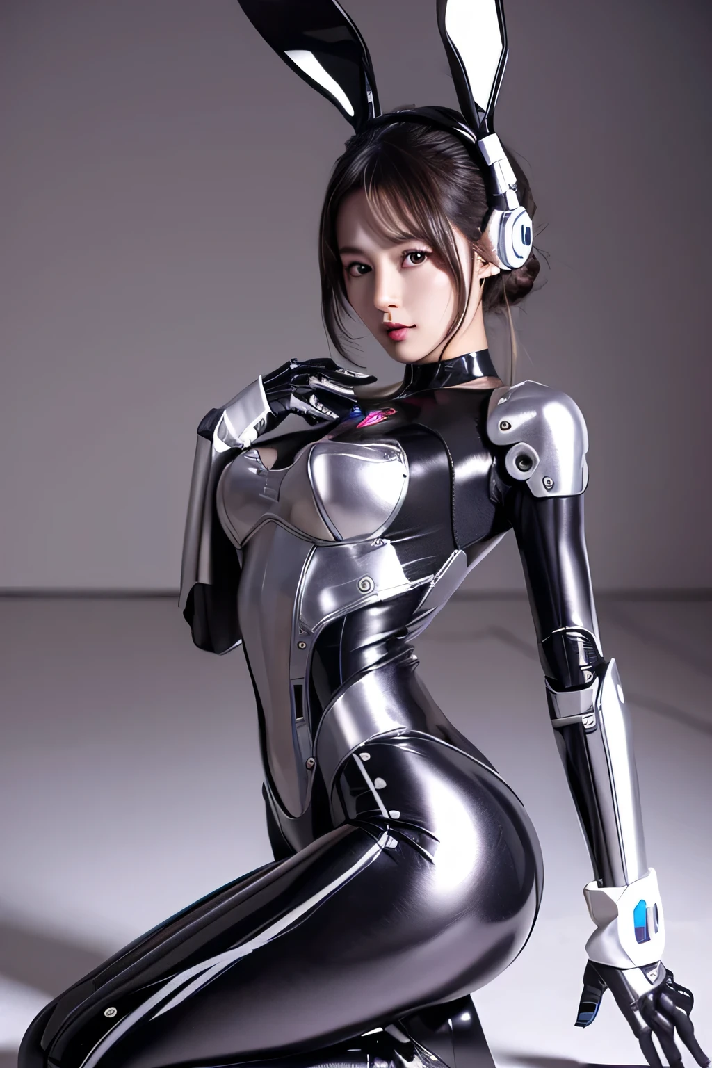 A beautiful female robot with a bunny girl costume Mechanical body Appearance looks like she's wearing a bunny girl costume The background is the office, UHD, retina, masterpiece, accurate, anatomically correct, textured skin, super detail, high details, high quality, award winning, best quality, highres