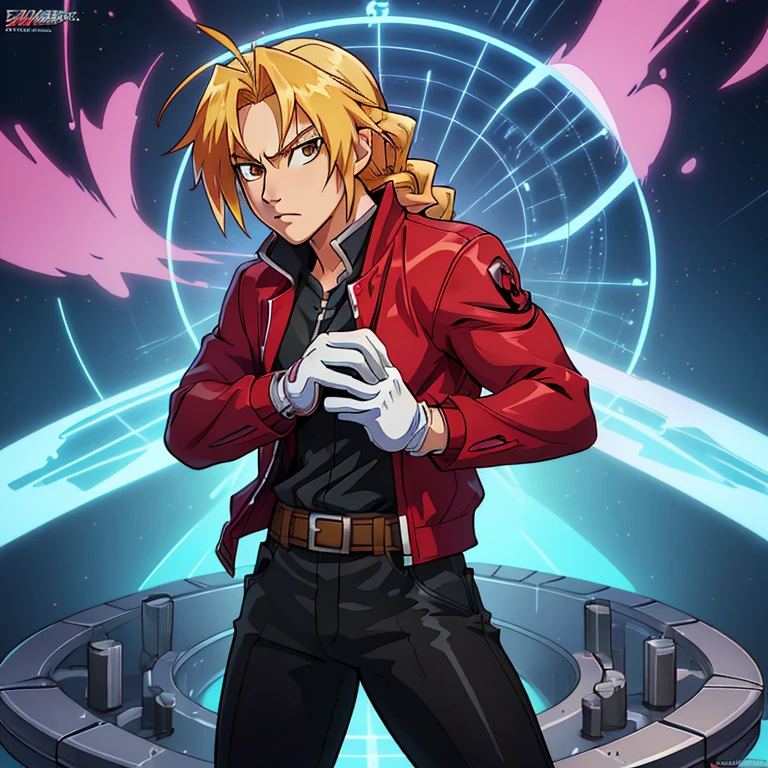 anime artwork realistic,  EdwardElricQuiron, 1boy,    a single metallic mechanical arm, white gloves, red jacket, long hair, male focus, single braid,  solo, . anime style, key visual, vibrant, studio anime, highly detailed