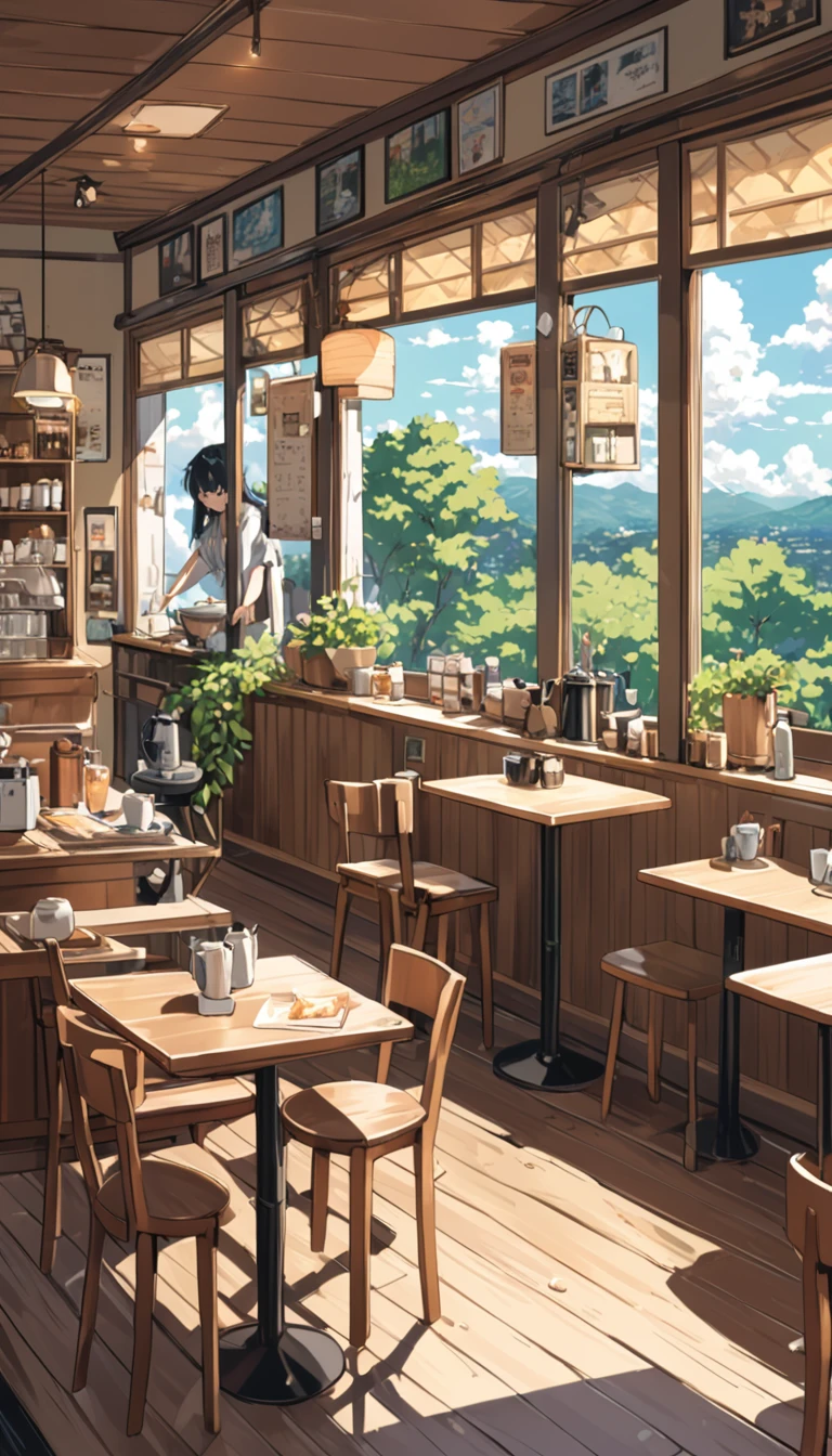 ((anime:1.4,figure)),(masterpiece, Highest quality, Highest quality),(Very detailed, The absolute solution),((16K, High resolution)), (((Beautiful cafe with a cozy atmosphere))), ((anime:1.4,figure)),(masterpiece, Highest quality, Highest quality),(Very detailed, The absolute solution),((16K, High resolution)). break {Lofi Art, Laurie Griesley's style, Makoto Shinkai&#39;s Style, anime aesthetic}, break { (Generates images with over 40 million pixels of information with the detailed texture of films shot with Sony SLR cameras。).}