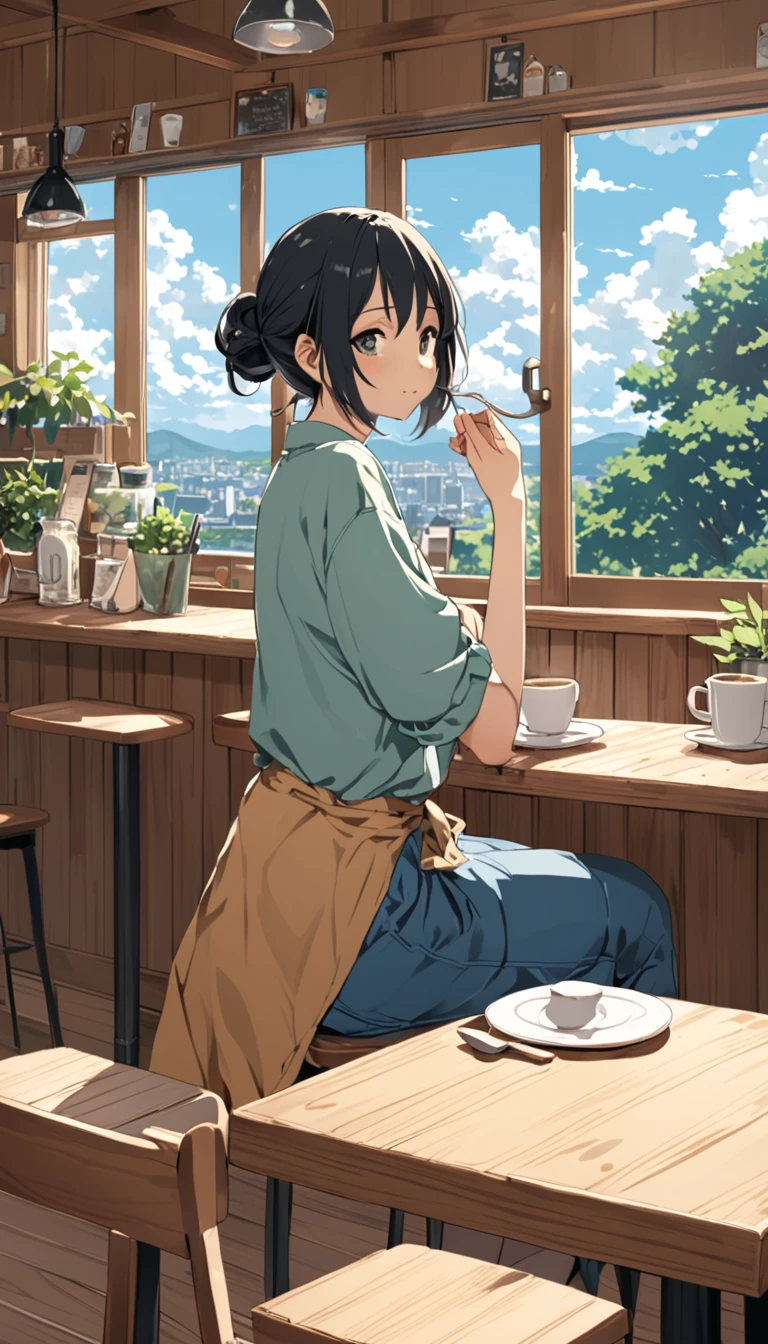 ((anime:1.4,figure)),(masterpiece, Highest quality, Highest quality),(Very detailed, The absolute solution),((16K, High resolution)), (((Beautiful cafe with a cozy atmosphere))), ((anime:1.4,figure)),(masterpiece, Highest quality, Highest quality),(Very detailed, The absolute solution),((16K, High resolution)). break {Lofi Art, Laurie Griesley's style, Makoto Shinkai&#39;s Style, anime aesthetic}, break { (Generates images with over 40 million pixels of information with the detailed texture of films shot with Sony SLR cameras。).}