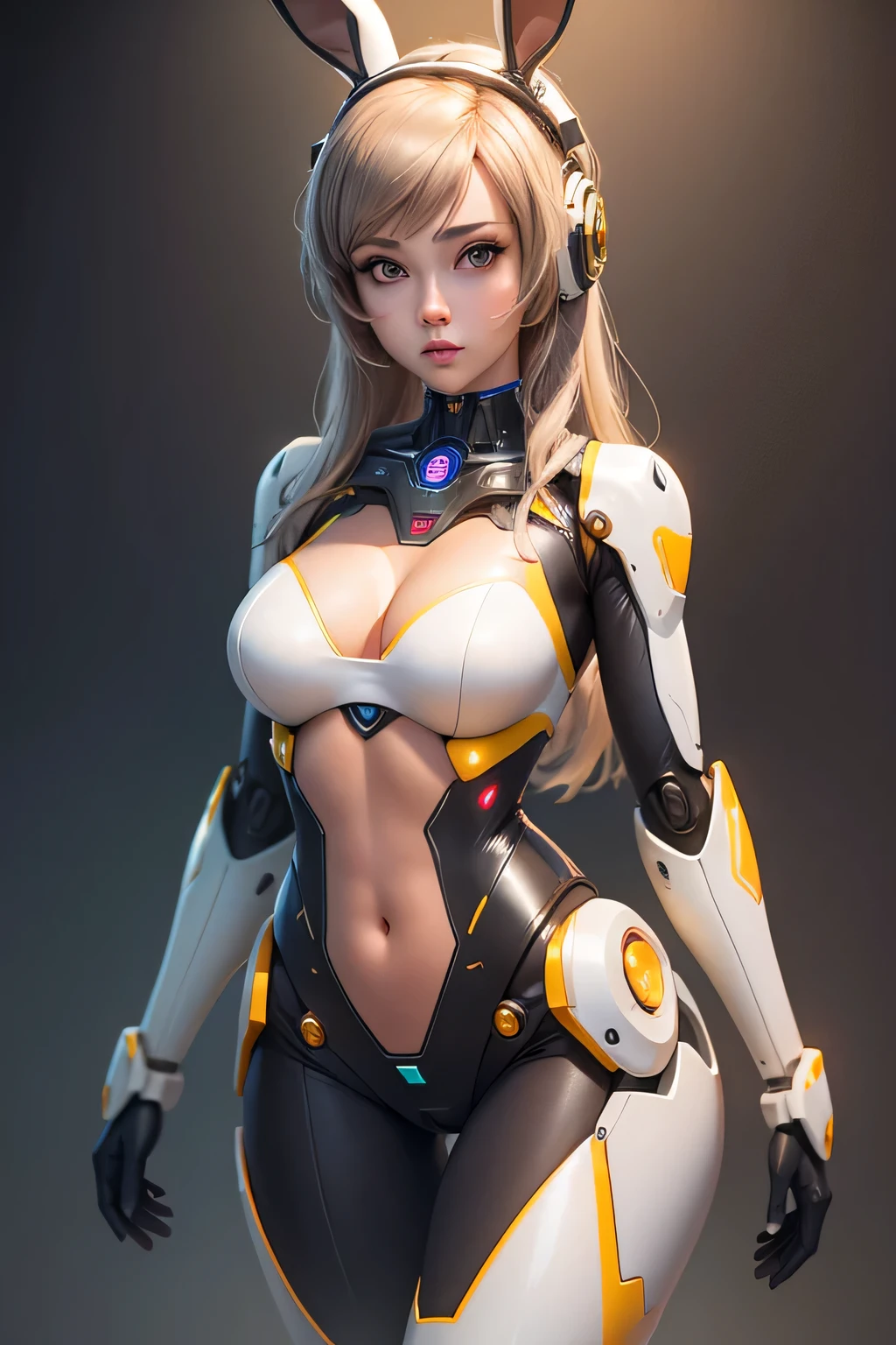 A beautiful female robot with a bunny girl costume Mechanical body Appearance looks like she's wearing a bunny girl costume The background is the office, UHD, retina, masterpiece, accurate, anatomically correct, textured skin, super detail, high details, high quality, award winning, best quality, highres