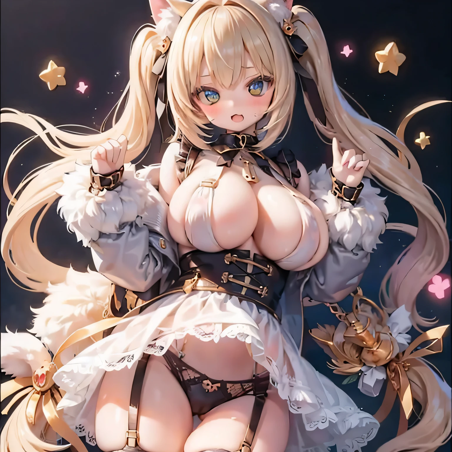 Sexy Ragdoll Catgirl with Big Boobs nude Wearing a garter belt and striking a sexy pose、