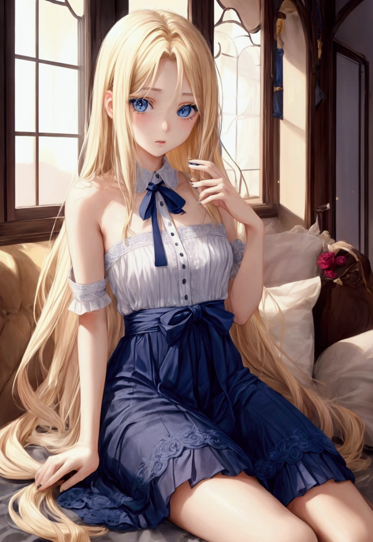 Chloe,A 21-year-old American girl,Long blond hair,Blue Eyes,Beautiful and generous,grace,