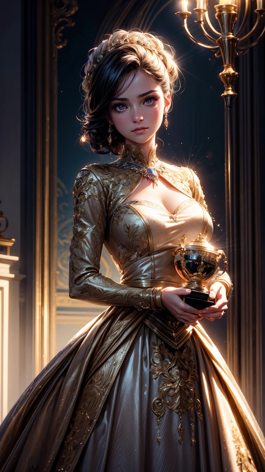 movie Poster, masterpiece, Best Quality, Standing busty mature woman, (text in "Symmetry!":1.5)