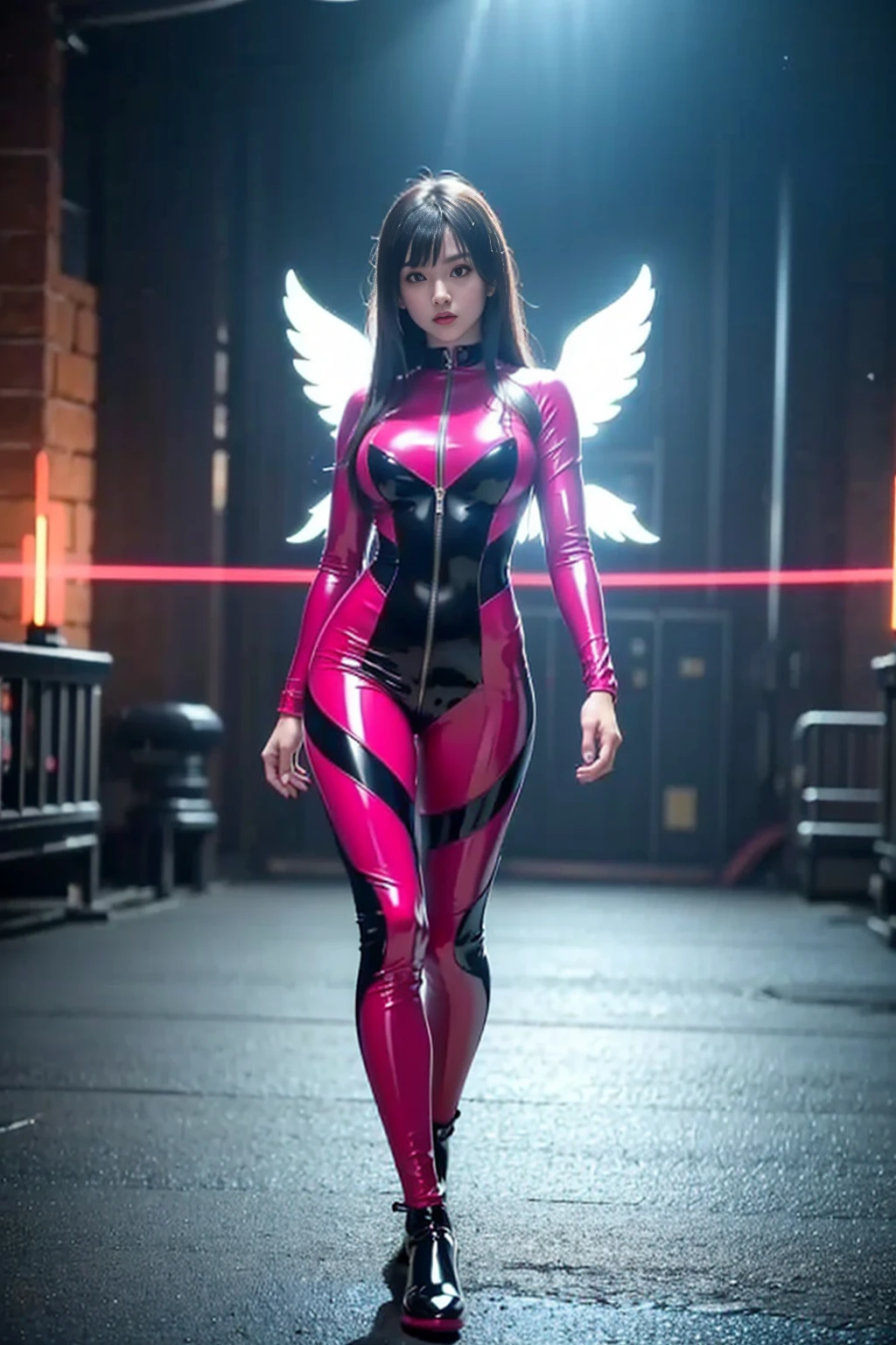 (Full body shot:1.4),(Wide angle shot) (longshot: 1.3), (Intricate details:1.4), (masutepiece) , ((anime robots, Beautiful white skin doll, Angel, 1girll, Magic)), (Perfect aesthetic eye:1.3) , (Detailed eyes) , (Halo) , (Eldon Ring:1.4), (Wings:1.3), blazing, twin-tail hair, multicolored hair, (Anatomically correct body:1.4) , angry, (Perfect face), Sarnio Ancaragun The Majestic Guardian Knight | Ultra-fine robot armor | Cinematic lighting | Complex filigree metal design | 16 K | unreal enginee 5 | rendering by octane | 。.。.。.3D, (Anatomically correct :1.4), (ultra-detailliert, Fantasy background, blush, Solo, battle posture), (magic circles:1.3), Lightning Effects, (Ray tracing), A showing your abilities.i., (Glowing eyes) , (Particle glow) , 16k race wallpaper, robot woman, Focus Trend, Authors:Nimox S.., hyper HD(Raw photo:1.2),Pink Latex Jumpsuit,Hollow On,Holt Color, latex shiny,tight fitted,sweat leggs,White liquid, Pink body, wearing atsuko kudo latex outfit, wearing tight suit, smooth pink skin, Catsuit, Wearing latex, shiny plastic, shiny metallic glossy skin, Pink glow color, Latex costumes, chrome bodysuit, cyberpunk glossy latex suit, shiny, futuristic glossy latex suit Spread your legs apart M-shaped legs Angry look sullenness Irritated, all over the body,