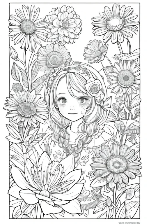 Coloring book cover Fantasy cute flowers Lots of images between illustrations and photographs