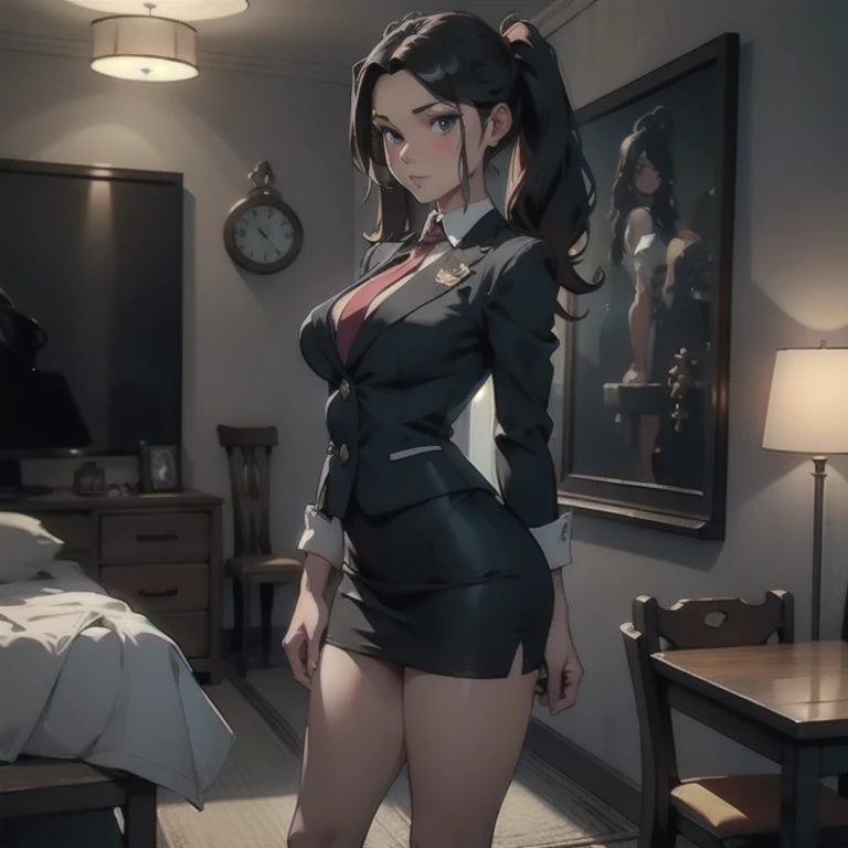 1 girl, beautiful young woman, long black hair, twintails, blue blazer uniform, necktie, tight skirt, knee socks, standing in Anatomi club room, gazing at viewer, sweet expression, human body drawings on blackboard, (best qualityer,4K,8k,high resolution,work of art:1.2),ultra detali,(realisitic,photorealisitic,photo-realisitic:1.37),Anatomi,scientific,precise,hyper-realisitic,details Intricate,bright coloured,cinematic lighting,volumetric lighting,Depth of field,photo-realisitic rendering