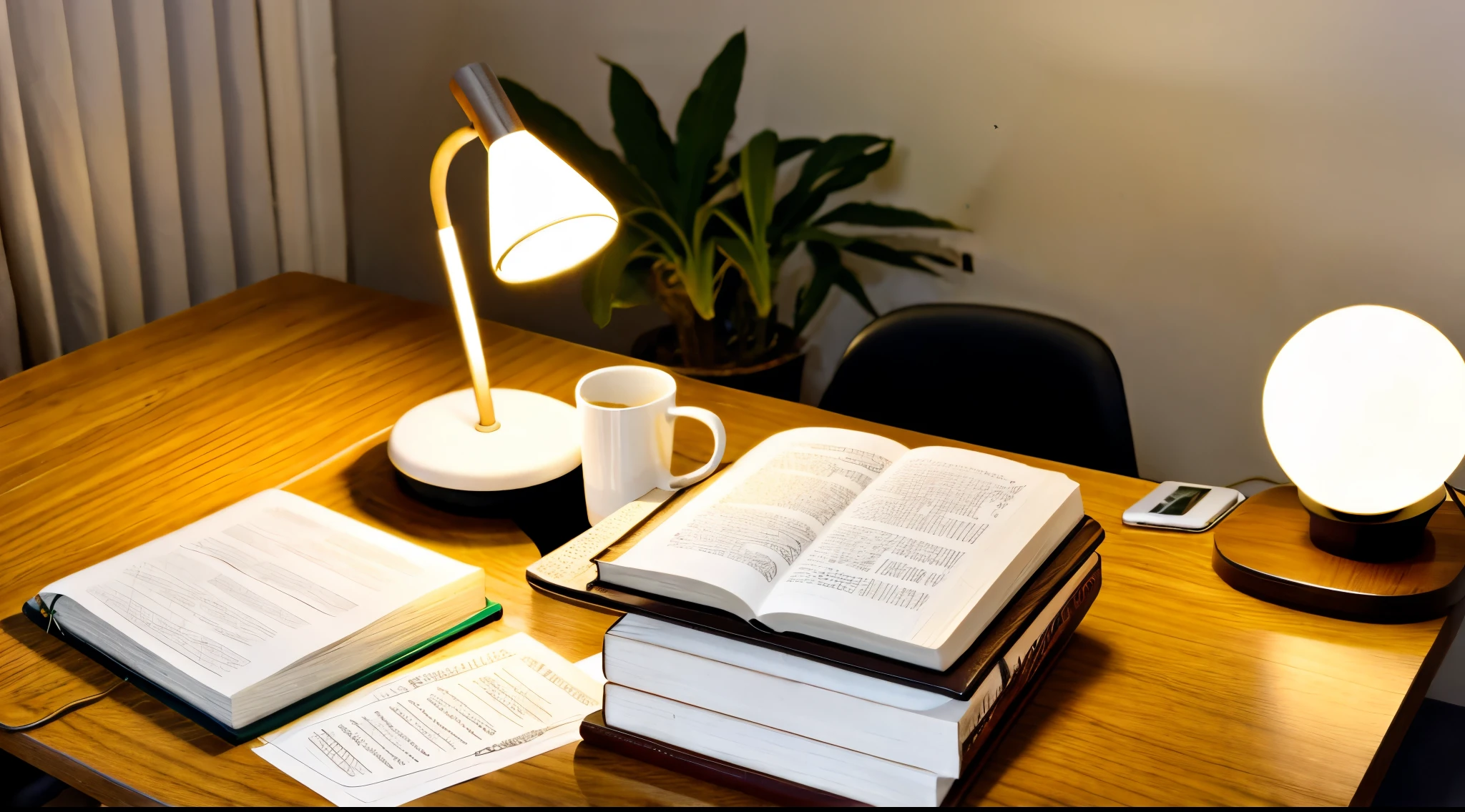 hall, textbooks, desk, computer, table lamp, study, Pencil