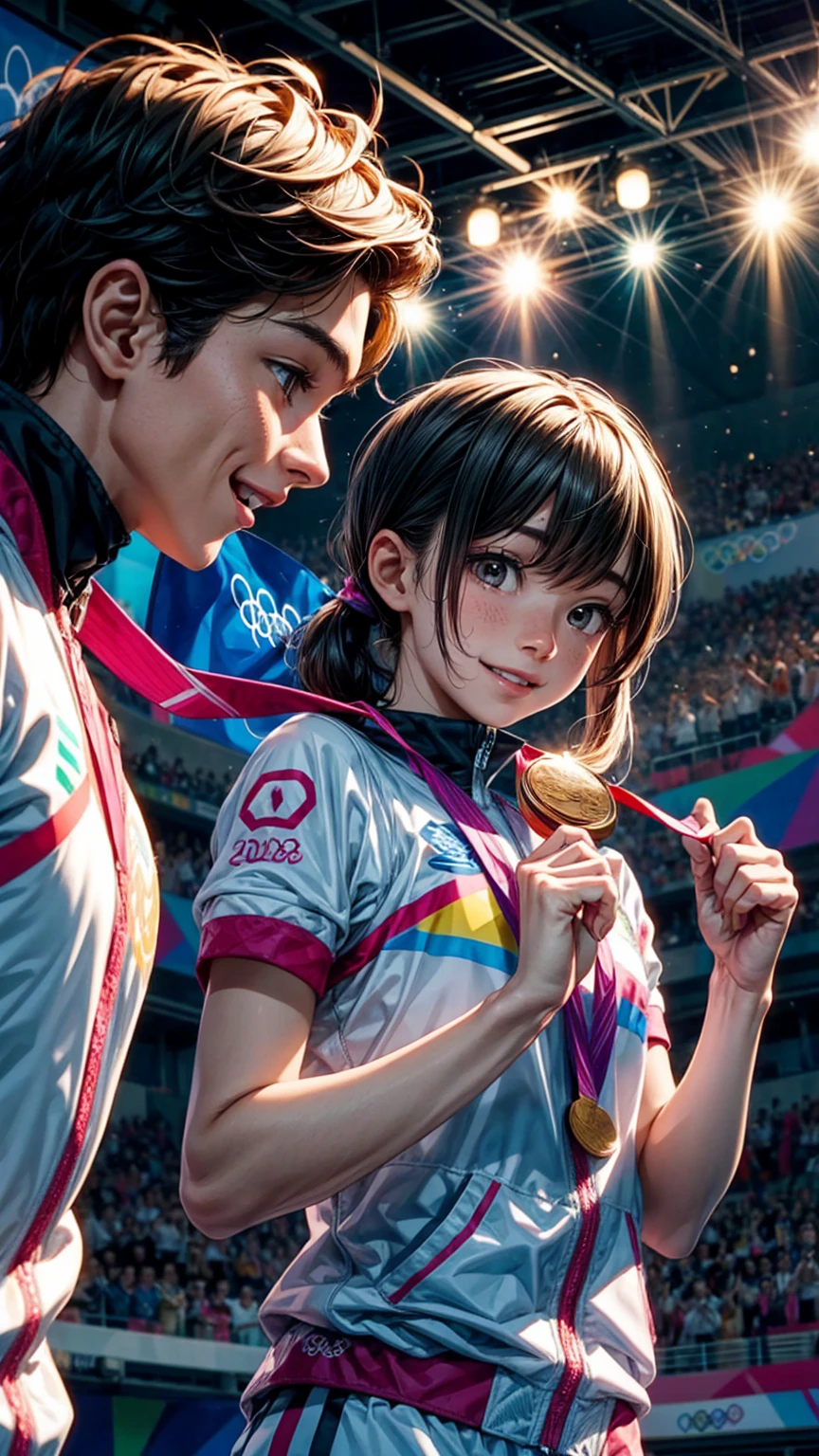 The moment of receiving the award、Olympic、gold medal、Podium