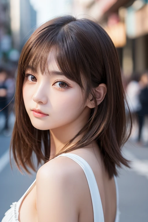 ２０歳の日本人一人のgirl、(beautiful girl、華奢なgirl:1.3)、(15 years old:1.3)、break、Browsing Caution、Show nudity、break、Very detailed定義、(Symmetrical eyes:1.3)、break、(Street view:1.3)、(Upper Body)、break、Small breasts、Brown eyes、Parted bangs、Brown Hair、girl、break、(Eyes and Face)with detail:1.0)、break、(masterpiece、Highest quality、Very detailed、Detailed face、8k), Facing forward