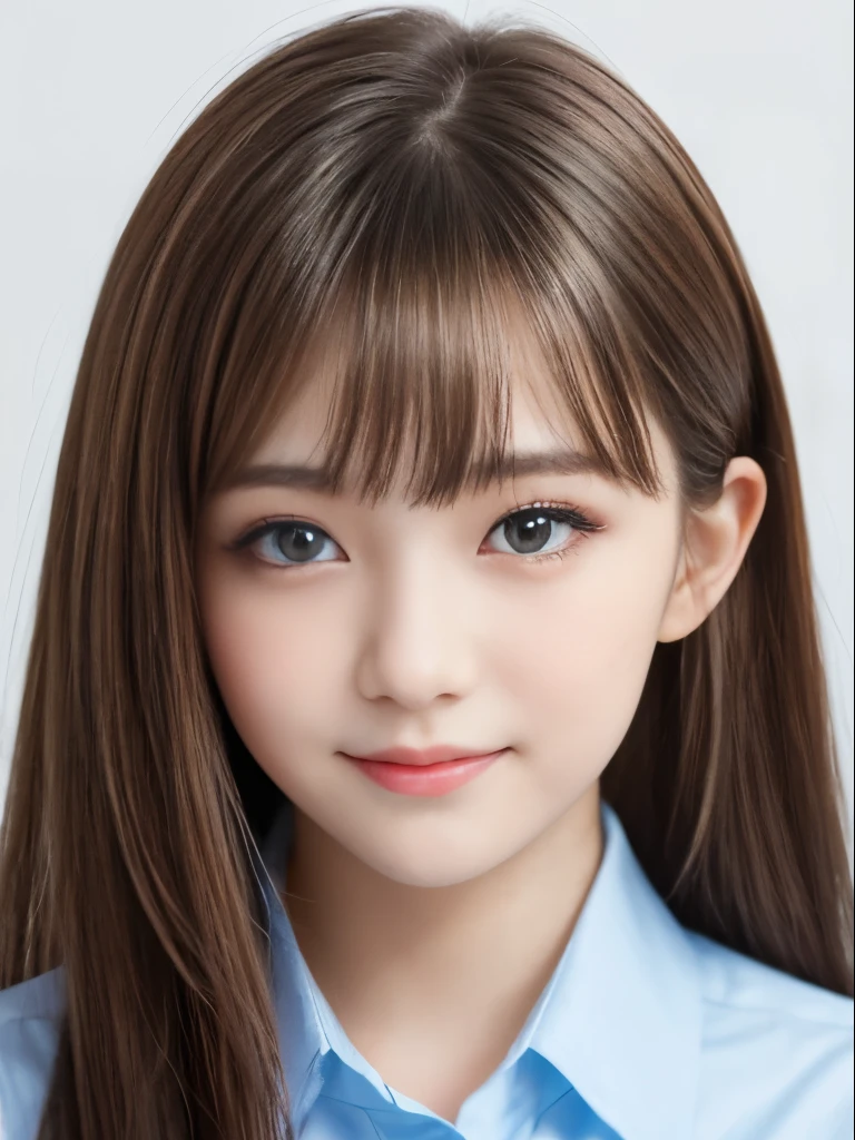 Portrait、School uniforms、Bright expression、Younger, brighter, whiter skin、Best Looks、Blonde reflection、Platinum blonde hair with dazzling highlights、Shiny bright hair,、Super long, silky straight hair、Shiny beautiful bangs、Sparkling, clear, attractive big blue eyes、A very beautiful, lovely and cute  girl、Ample breasts、