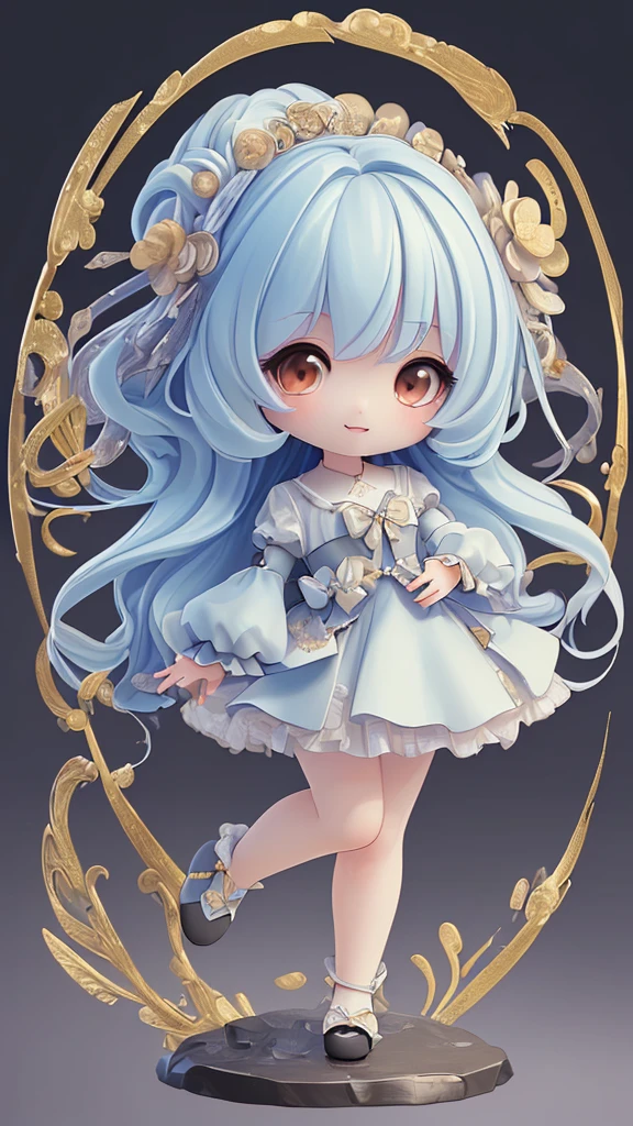 Close-up of a doll in a blue dress and a white dress, Cute detailed digital art, advanced digital chibi art, 8K high quality detailed art, render of a cute 3d anime girl, Stylized anime, anime styled 3d, lovely art style, cute 3 d render, Chibi Art, water color nendoroid, adorable digital art, chibi girl