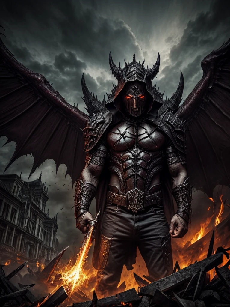 man fighting evil demons errupting from his head dark gothic setting high detail photo realistic 