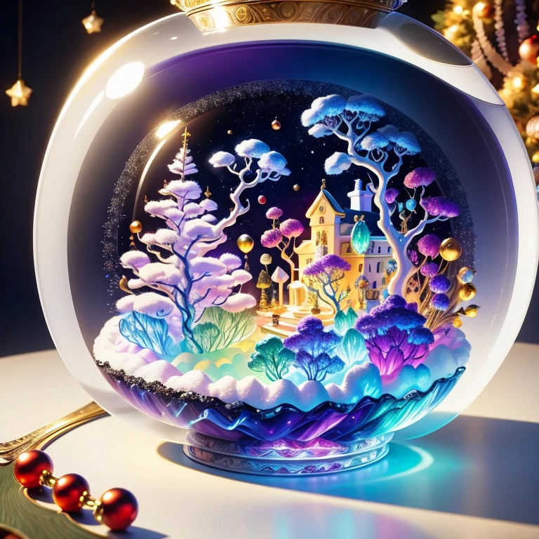 (La Highest quality,High resolution,Very detailed,Actual)，Flowers made from jelly，In the room，Christmas decorations，surrounded by Christmas presents，A masterpiece packed with fantasy elements）））， （（Highest quality））， （（Intricate details））（8k）