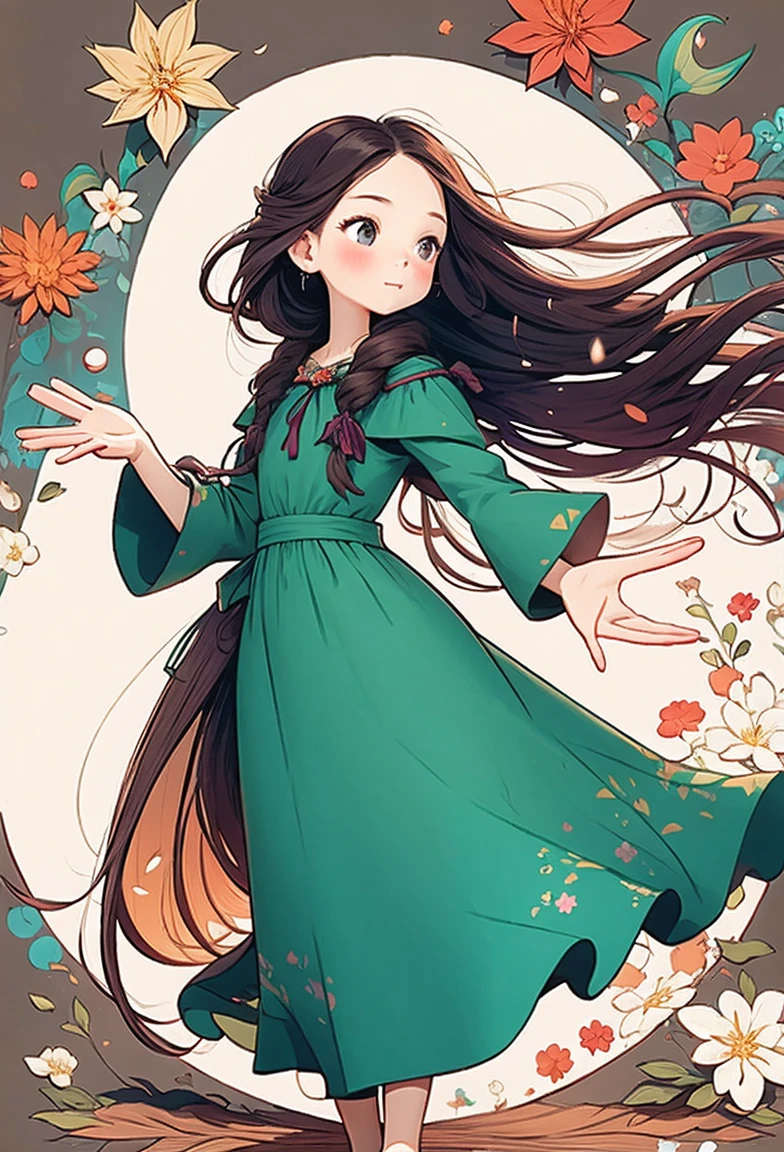 1 Girl, Long hair, Bright hair and bright eyes, Mysterious expression, Mature appearance, Charming dress, floating dress, Elegant Jewelry, Complex decoration, Magic Symbols, Lighting accessories, potion, reel, Lovely Accent, bow, Ribbon, Flowers,