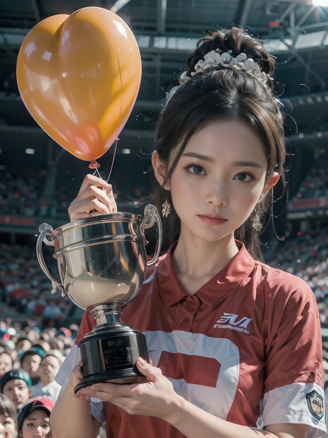 sports,Raise the trophy,The background is a balloon,
