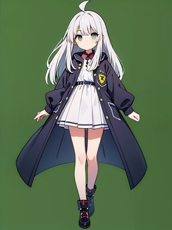 1girl,ultra-detailed,full body, green background long white hair　Silver Eyes
