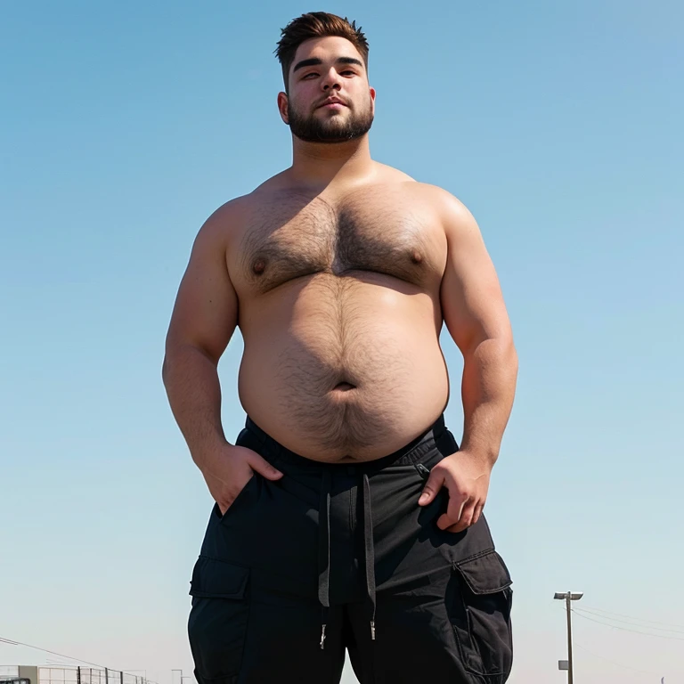 Close up of a person with a very large belly, photo taken from the front, Full growth at the front, Central full body frontal shot, photo taken from the front, Taken in the early 2020s, Showing shoulders from the front, seen from the front, frontal photo still, half body cut