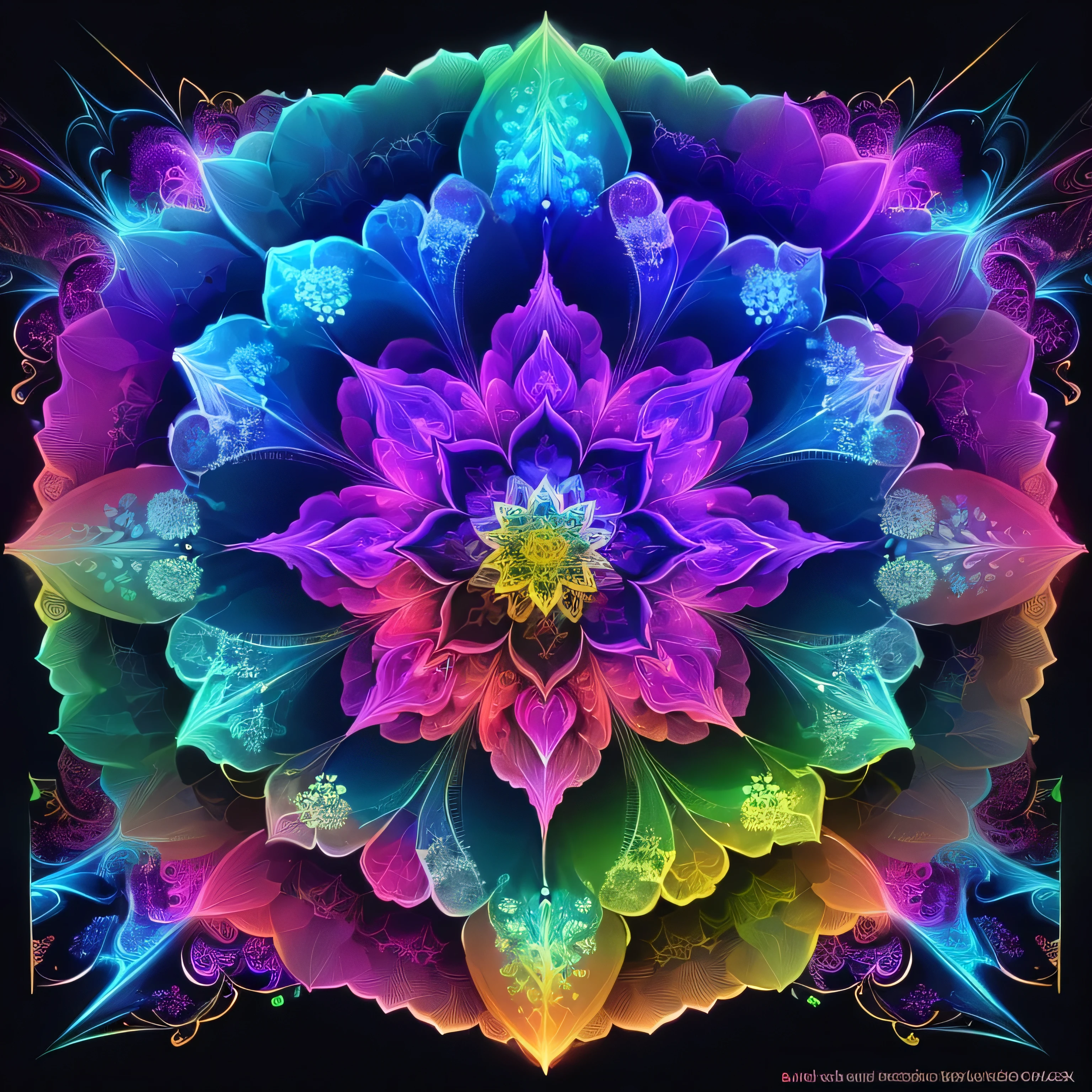 Colorful flowers close-up on a black background, colorful mandala, Complex colors, Complex and colorful, Kaleidoscope of colors, complex and vivid colors, DMT Color, Rainbow Gradient Flower, Sacred Fractal Structures, A colorful and exquisite masterpiece, Colorful and psychedelic, Psychedelic Digital Art, Psychedelic multicolor, Very complex and colorful, Digital illustration radiation, Psychedelic fractals
