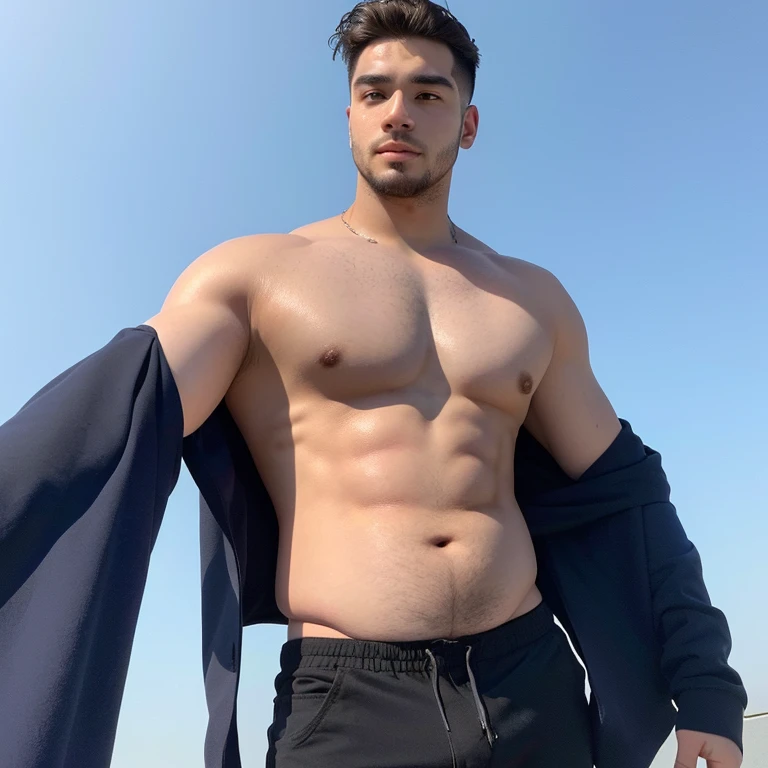 Close up of a person with a very large belly, photo taken from the front, Full growth at the front, Central full body frontal shot, photo taken from the front, Taken in the early 2020s, Showing shoulders from the front, seen from the front, frontal photo still, half body cut