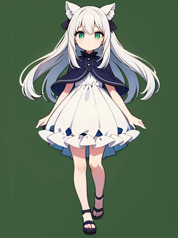 1girl,ultra-detailed,full body, green background,Long white hair,Silver Eyes,White dress