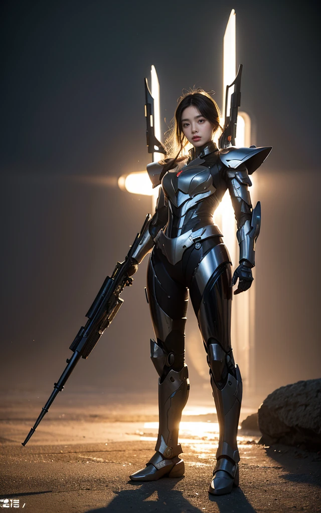 (masterpiece), (best quality), 8K ultra-high resolution, High-resolution details, 18 years old Korean girl, Solitary, beautiful girl,Delicate face,Sexy嘴唇, girl in Mecha armor, Sci-fi cool armor, Extremely detailed armor, Futuristic, Surface light, Hard Lighting, Cool pose, Complex mecha, Mecha, Standing, whole body, Sexy