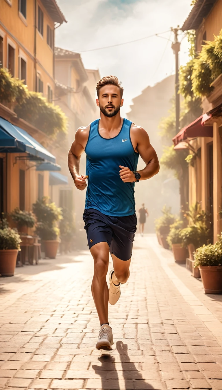 (8k, RAW Photos, Highest quality, masterpiece:1.2), High-definition RAW color photos, Professional photos,(Realistic, photo Realistic:1.2), ((Highest quality)), a handsome man, running