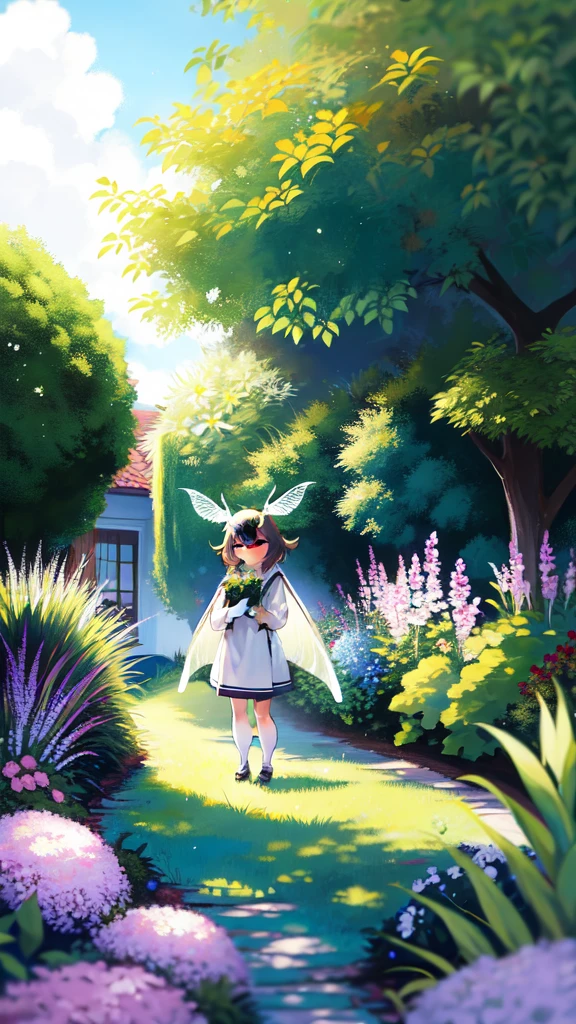 1girl,moth girl, full body, Original Character, in a garden,casula outfit
