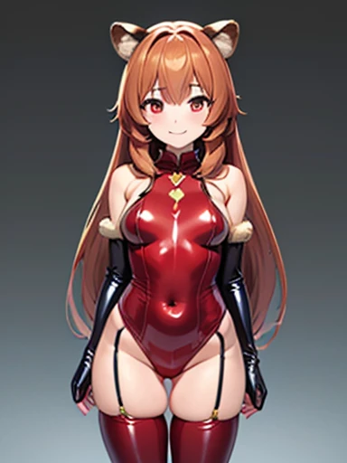work of art、ultra precision、Anime illustration style、standing alone、Raphtalia、ssmile、1 girl、raccoon ears, latex body