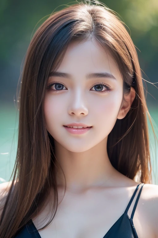 (Surreal), (Consciousness upward), (High resolution), (8k), (Very detailed), (The best Consciousness upwardns), (Beautiful and detailed), (Highest quality), (Very detailedな), (masterpiece), (Detailed face), Big eyes,Sweaty, Slender body, Long Hair,Colored inside,alone,A girl wearing a simple black bikini, Huge , smile, Sea of night, moon, 16 years old, See through,Beautiful and fair、Glowing Skin, 3 Up, Nice, bright, Refreshing and gentle look, Perfect beautiful face, Highly realistic photos, High resolution, Detailed face, Upper Body