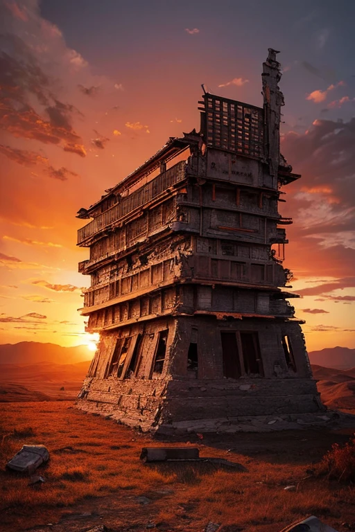 Highest quality、masterpiece、Desolate Earth、wreckage、Red Sky、Surrealism