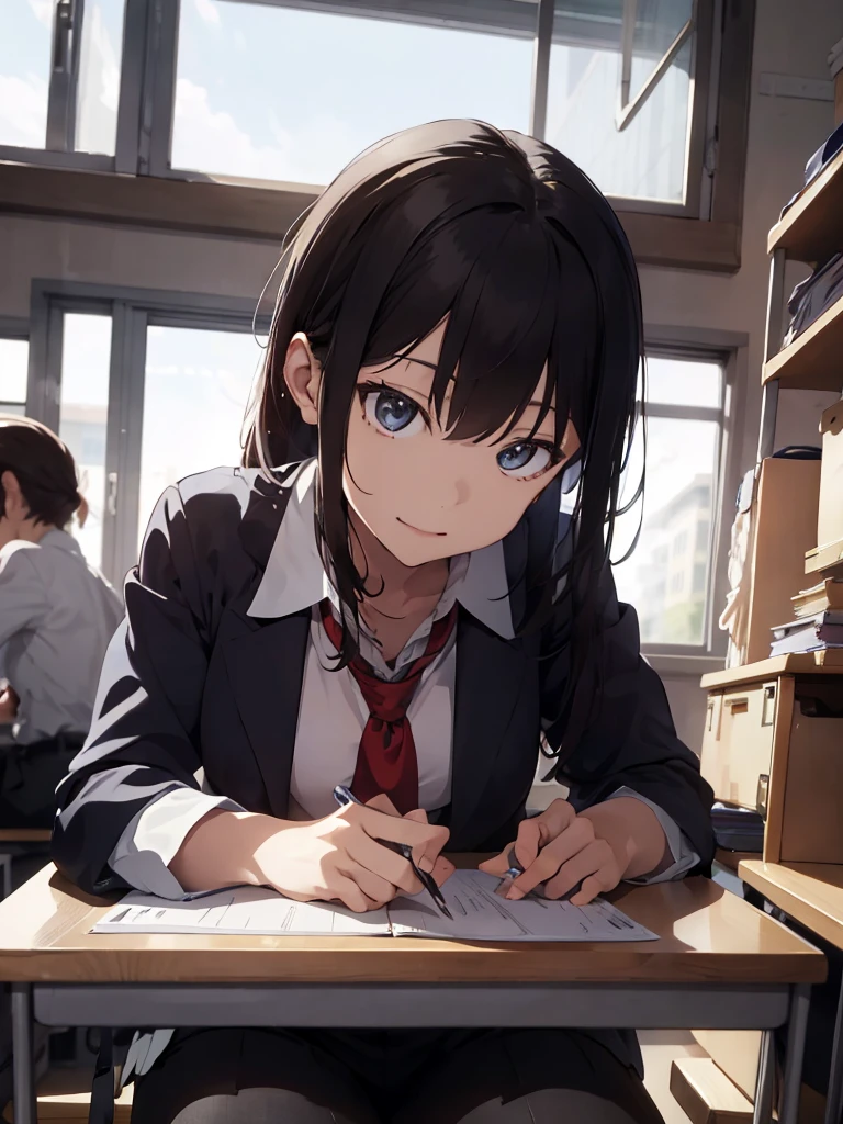 It feels like we&#39;re all doing our summer homework.。　There are multiple men and women。
Learning at a desk。

