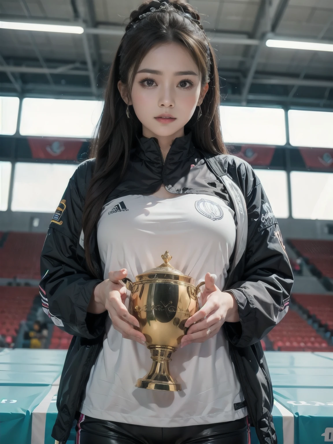 sports,Raise the trophy,The background is the podium