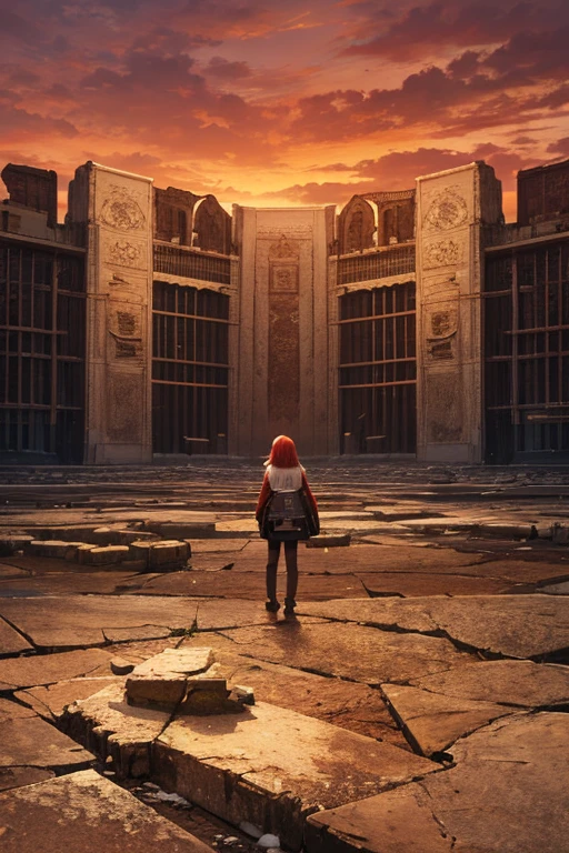Highest quality、masterpiece、Desolate Earth、wreckage、Red Sky、Surrealism