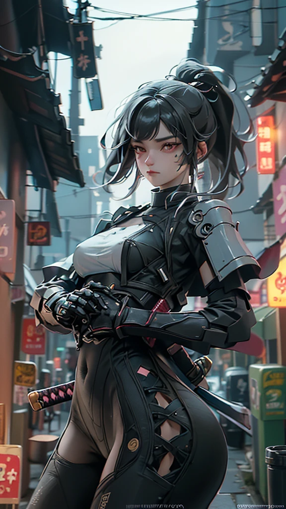 Create an ultra-realistic 5D masterpiece image,HdR,trend in artstation,sharp focus,high contrast,8k,hyperdetailed,intricate details,cinematic lighting, Perfect eyes, crystal clear eyes, NSFW,
The image features a stylized ninja., characterized by vibrant, abstract blood splatters. the main figure, the Ninja, is represented in a dynamic pose, holding a sword, suggesting action or combat. The background features bold and expressive brush strokes that create an energetic atmosphere. The colors used are bright and varied., with multiple tones and shades that create a lively visual experience. In general, The style can be described as modern and artistic., with a strong emphasis on movement and energy applies HDMI technologies, 1200 ppp , Full definition and cool virtual reality in cool and creative combative dynamic poses