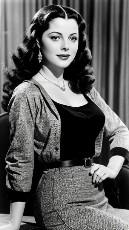 Hedy Lamarr dressed in second-hand clothes and smiling