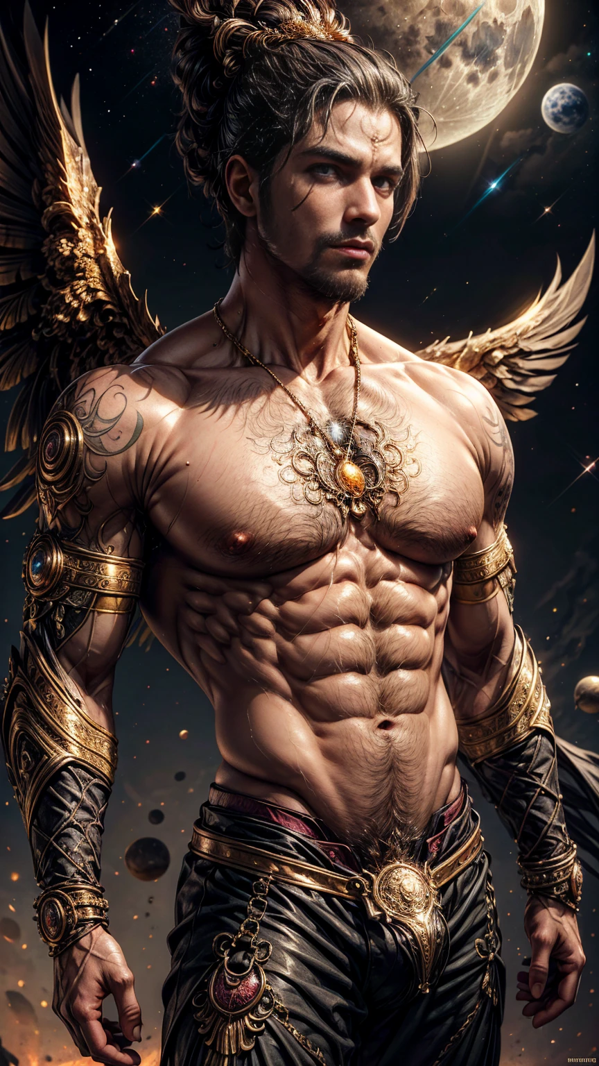 king of morocco, Marrakech Magic,(best quality,Super detailed,Best Best Illustration,The best shadow,masterpiece,High resolution,Professional artwork,Famous works of art),Delicate eyes, beautiful eyes,close up,Science Fiction,Colored sclera,Robot eye mark,Tattoos are,(Fractal,Fractal Eye),surface focus,Eye of the Universe,Space Eyes,頭髮上有月亮的男人的金屬雕塑close up,Extremely rich in details,3d male god portrait,男神的Extremely rich in details,Stunning portrait of a male god,Side face avatar of male god,美麗的男神肖像 男神的身體close up肖像,Male Valkyrie,Portrait of the Nordic Moon God,The God of Space and Time,pink nipples,Large areola,! Thin and tall!( chest hair:1.8)underwear,! short hair,muscular,facial hair,,Chest,muscular的男性,Barra,yaoi,beard,pectoralis major,,Mature men,Arm hair,! Thin and tall!( chest hair:1.8)! High detail 8k)! ((realistically)),! 186 cm! 70 kg! Popular clips! (High detail 8k((realistically)),Big hairy black areolas!,best quality,Bright lights,Focus,theater! 35 years old,Hairy pectoral muscles,Thick hair,Reddit,photo realism,Gray Hain carved eyes! ,The body is the perfect blend of organic and artificial,Mid-range gray hair!!( chest hair:1.8)Photo-realistic,