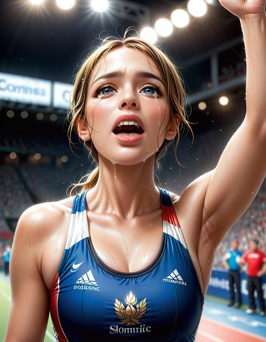 score_9, score_8_top, score_7_top, score_6_top, score_5_top, A large crowd celebrating the victory of their Olympic team at a sports bar、A person who sheds tears of joy々Detailed depiction of、Dramatic lighting、
