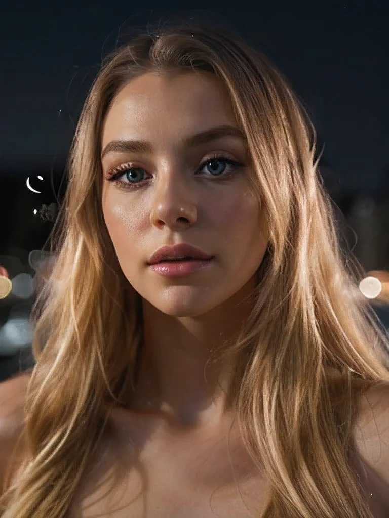 Long blonde hair, european girl, masterpiece, photorealistic, 8k, cinematic lighting, dramatic shadows, vivid colors, detailed skin texture, (realistic, photo-realistic:1.37), (best quality:1.2), extremely detailed face and body, beautiful eyes, lips, nose, detailed hair, dramatic atmosphere, cinematic composition, elegant and graceful Flirting with camera on bright city background, night photo, On your side, well lit pink and small, .