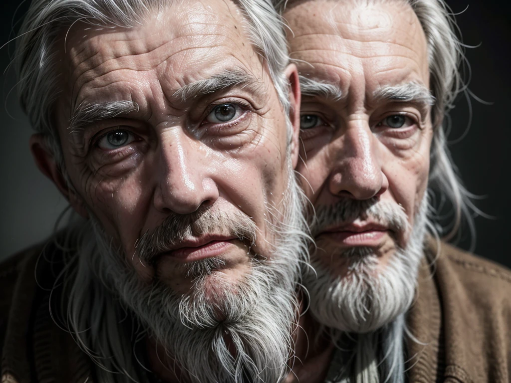 "An image of Methuselah, an elderly man with a long white beard and gray hair, wearing old and rustic clothes. He is looking directly at the camera with wise, expressive eyes, showing years of wisdom and experience. The background is simple and blurred to highlight your face, with soft, cinematic lighting that accentuates wrinkles and facial details, captured in 8K, ultra realisitic, with high quality and highly detailed."
