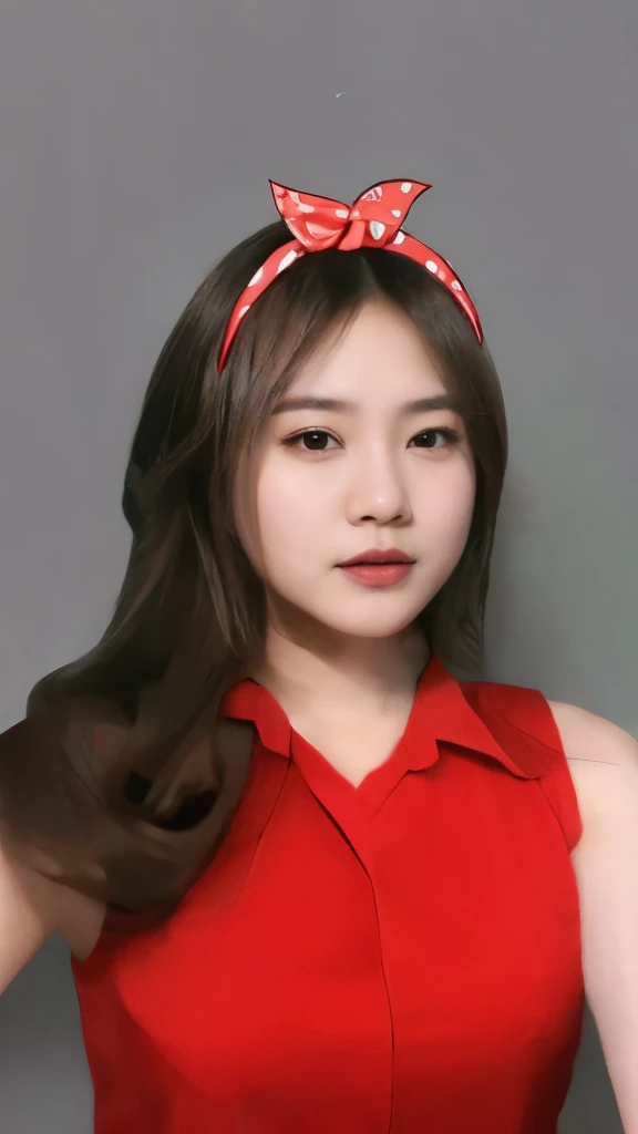asian girl, red collared sleeveless shirt