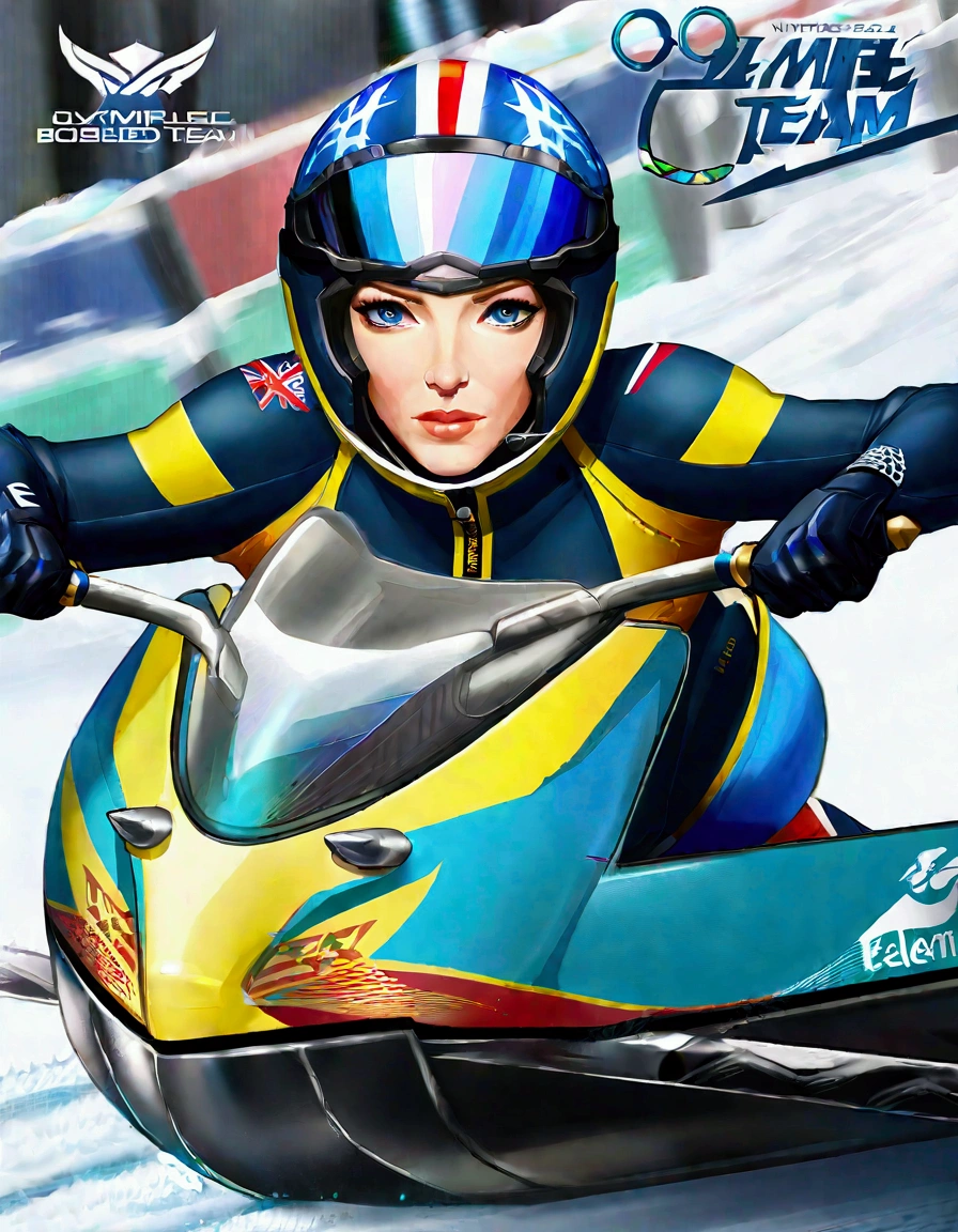 Olympic Bobsled team (Cate Blanchett, age 25, winterwear) is racing down the slalom, high intensity, high speed, award winning moment