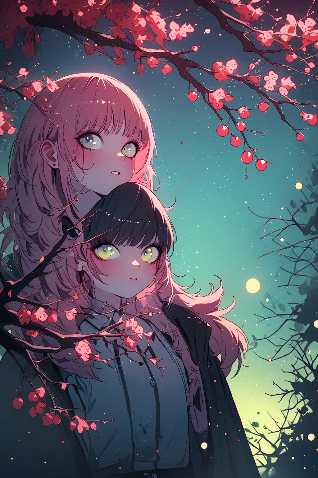 Kuvshinov among branches and fireflies, Sandusha, Fantasy Art, (((Surrealism))), (Style - Glass)