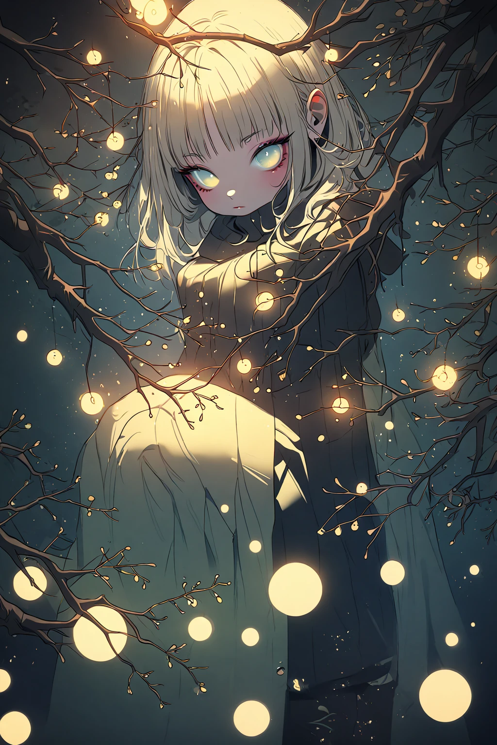 Kuvshinov among branches and fireflies, Sandusha, Fantasy Art, (((Surrealism))), (Style - Glass)