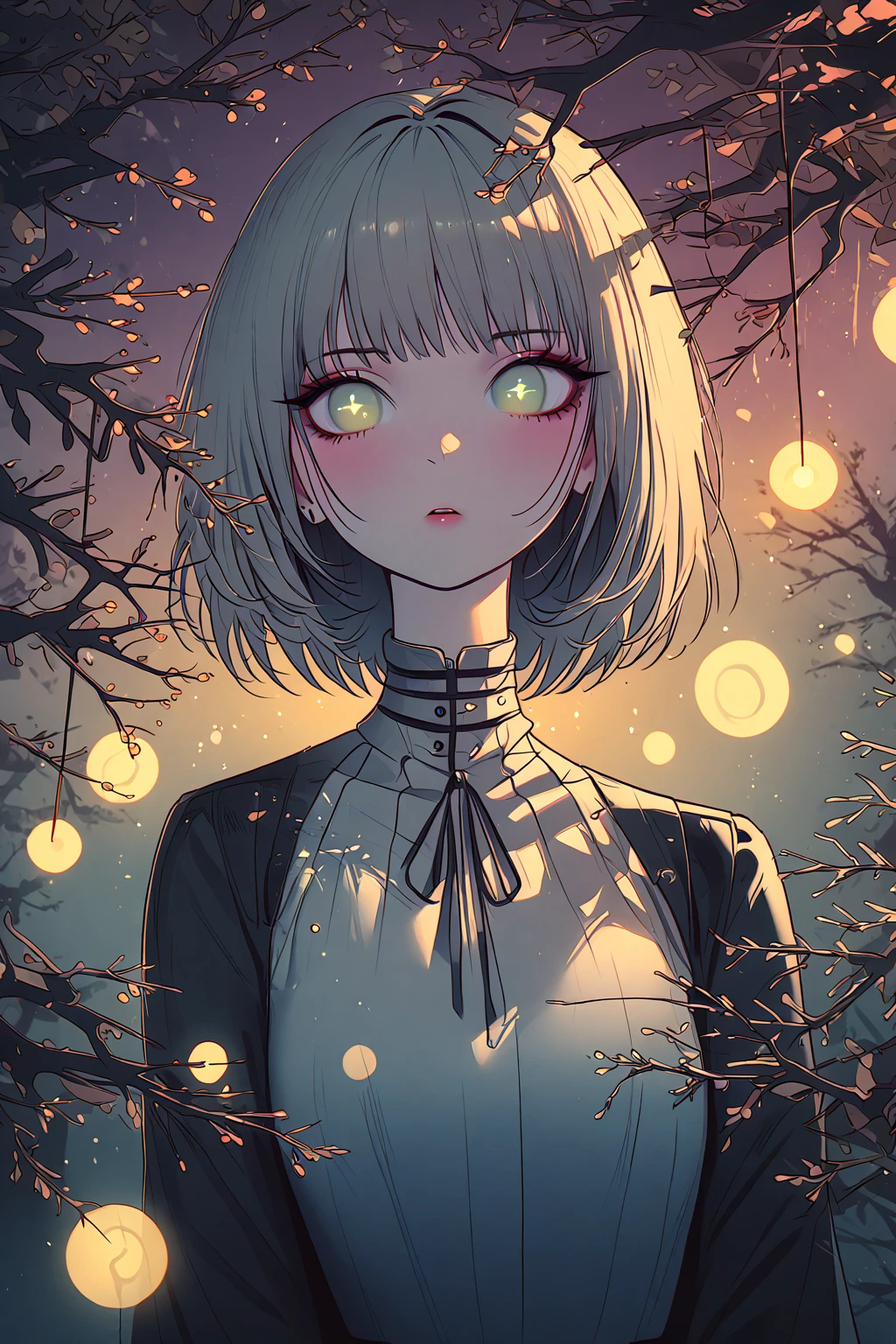 Kuvshinov among branches and fireflies, Sandusha, Fantasy Art, (((Surrealism))), (Style - Glass)