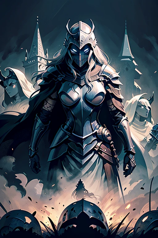 Knight, female, helmet, ghost, crown, dark,