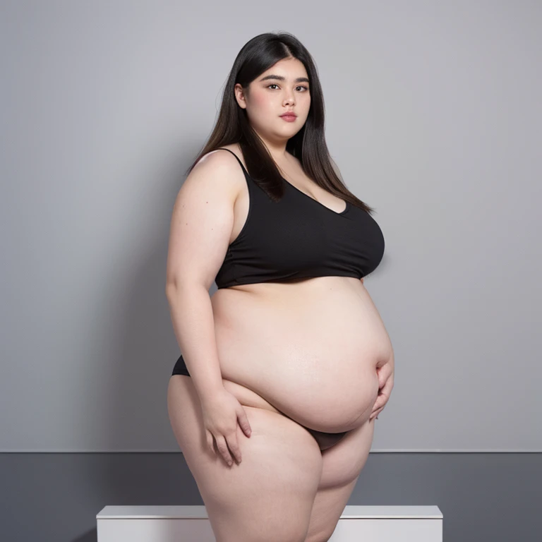 Close up of a person with a very large belly, photo taken from the front, Full growth at the front, Central full body frontal shot, photo taken from the front, Taken in the early 2020s, Showing shoulders from the front, seen from the front, frontal photo still, half body cut, extreme obesity