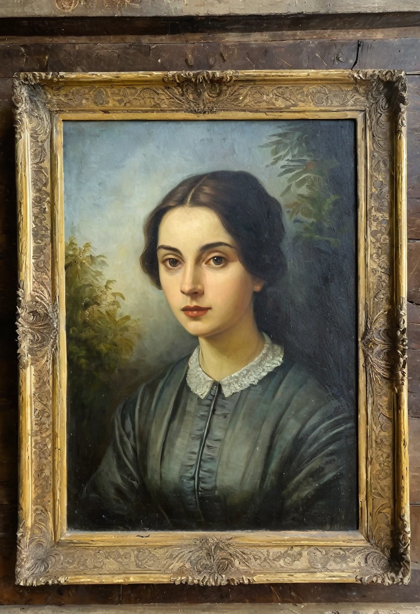 portrait, frame, old picture, 1500 dated, oil painting, antique period, suspense tone